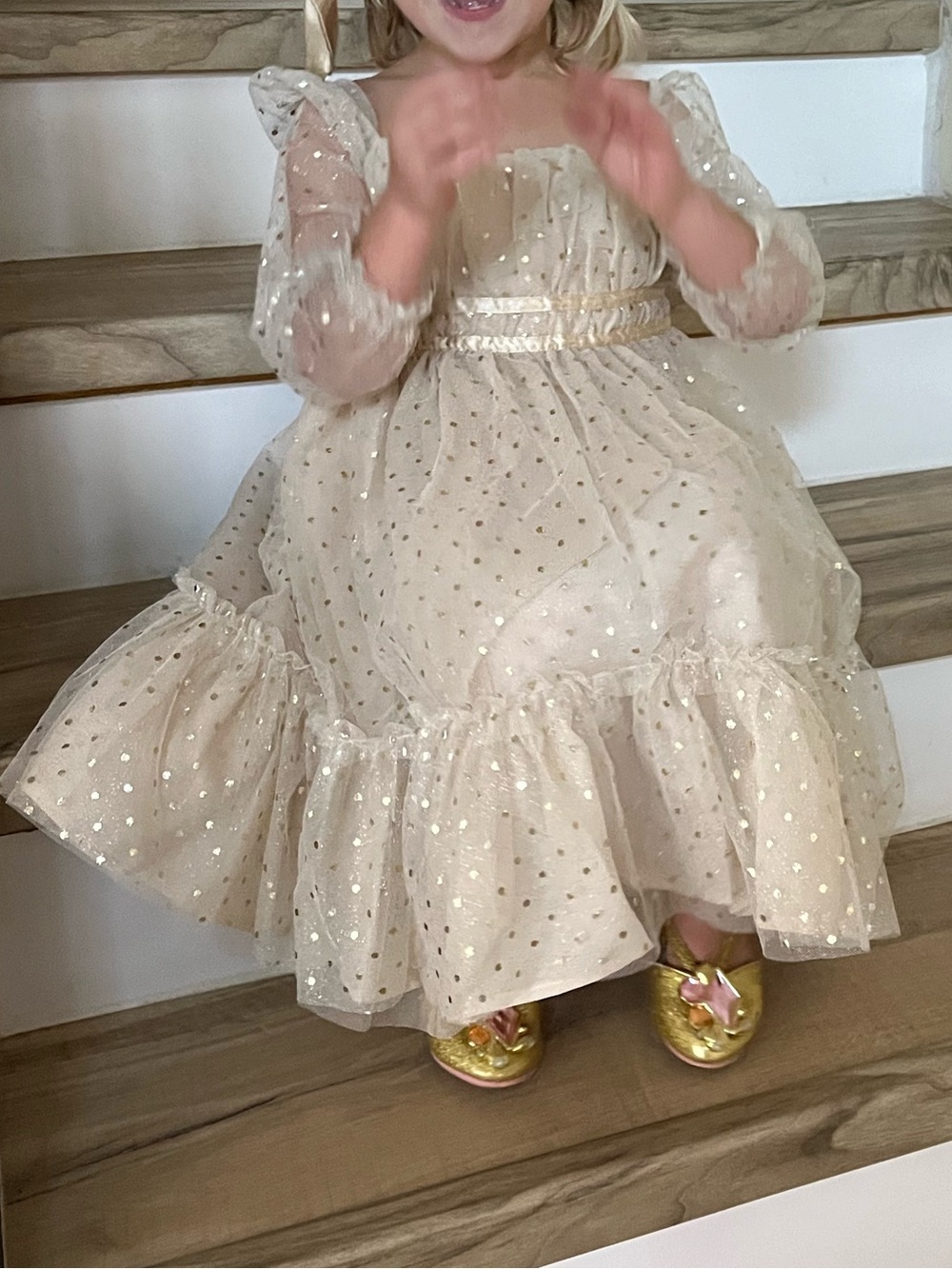 cupcakes & cashmere Girls Champagne Polka Dot Tulle Dress